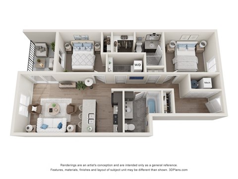 Floor plan for 2 beds, 2 baths, 903 sqft